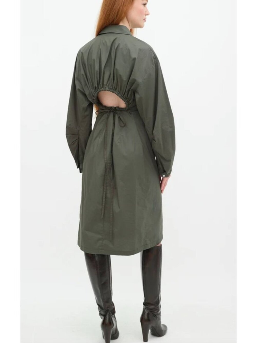 Acne Studios Green Cut Out Shirt Midi Dress Mud Grey Size 36 / 4